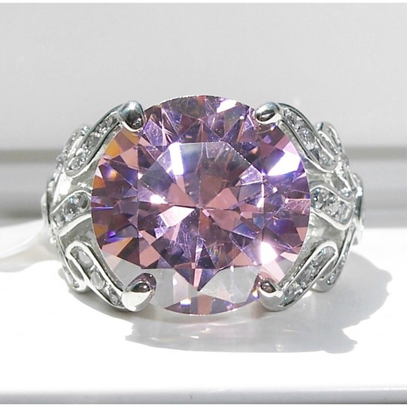 STAINLESS STEEL Huge Simulated Pink Sapphire Ring - Picture 4 of 12